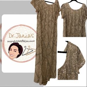 Adriana Papell Gown, Beige, Geometric